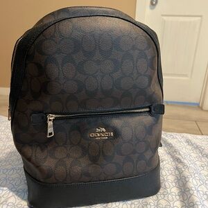 Coach Men’s Dark Brown Signature Canvas Backpack with Black Trim